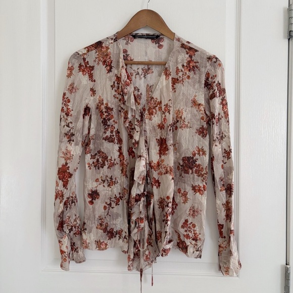 Peruvian Connection Tops - Peruvian Connection Blouse Size XS Open Front Ruffle Floral